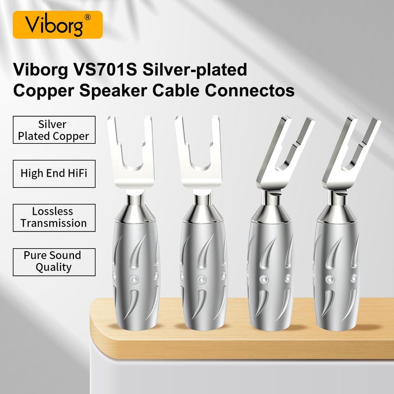 Viborg VS701R HiFi Speaker Spade Connectors, 4X Gold-Plated Pure Copper Y Spades 45 Degree with Screw Locking, Allen Wrench for Speaker Cord - Image 2